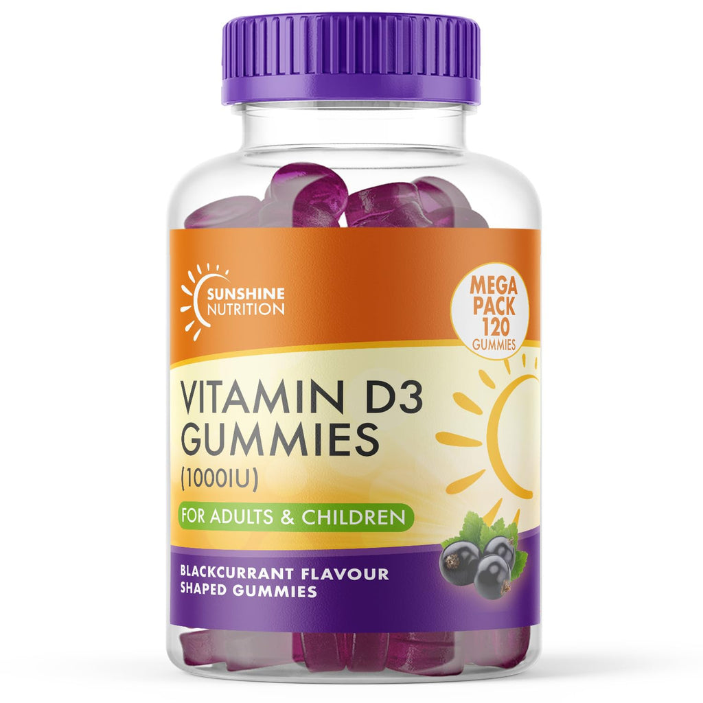 Sunshine Nutrition Vitamin D 120 Gummies for Adults and Children Blackcurrant Flavour