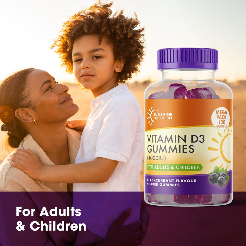 Sunshine Nutrition Vitamin D 120 Gummies for Adults and Children Blackcurrant Flavour