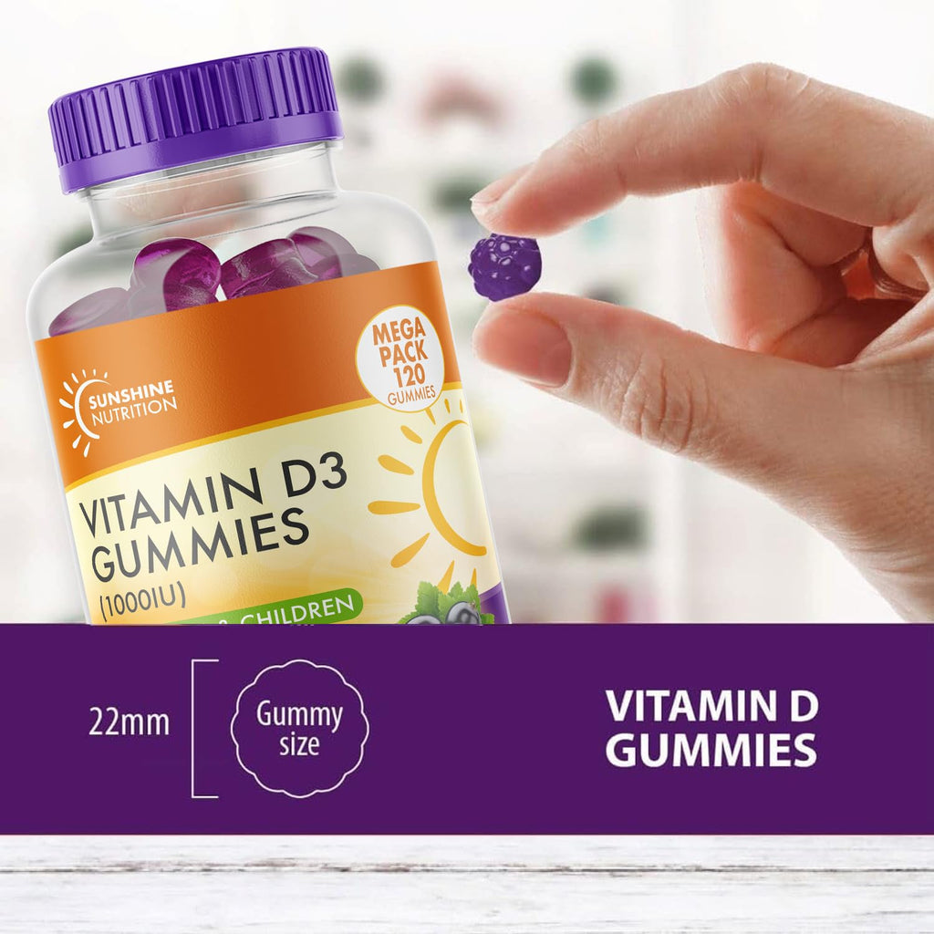 Sunshine Nutrition Vitamin D 120 Gummies for Adults and Children Blackcurrant Flavour