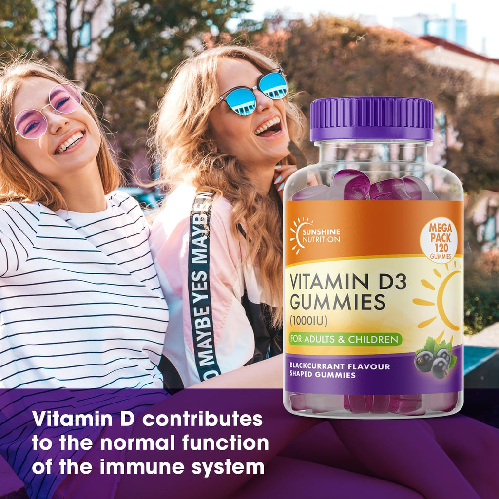 Sunshine Nutrition Vitamin D 120 Gummies for Adults and Children Blackcurrant Flavour