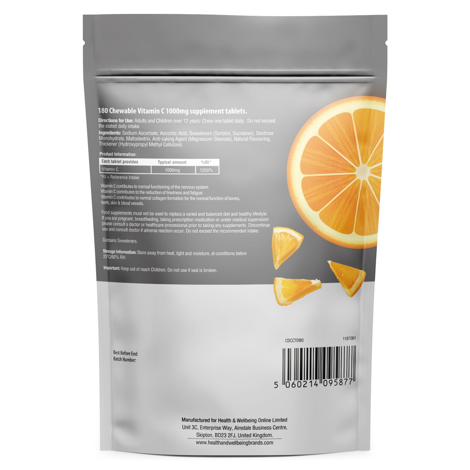 C-Defence Vitamin C Chewable 180 Orange Tablets 1000mg