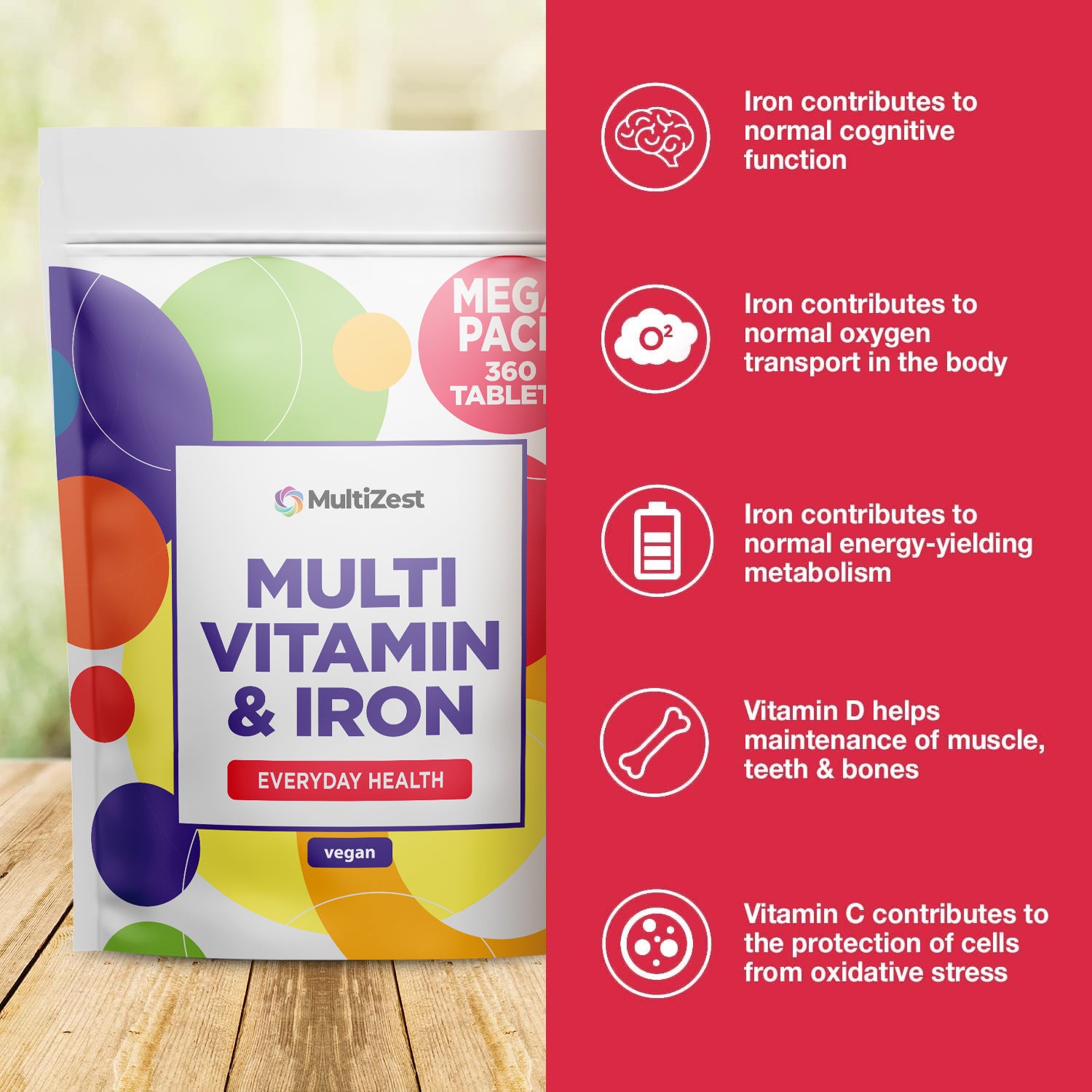 MultiZest Multivitamin & Iron 360 Pouch- One year Supply