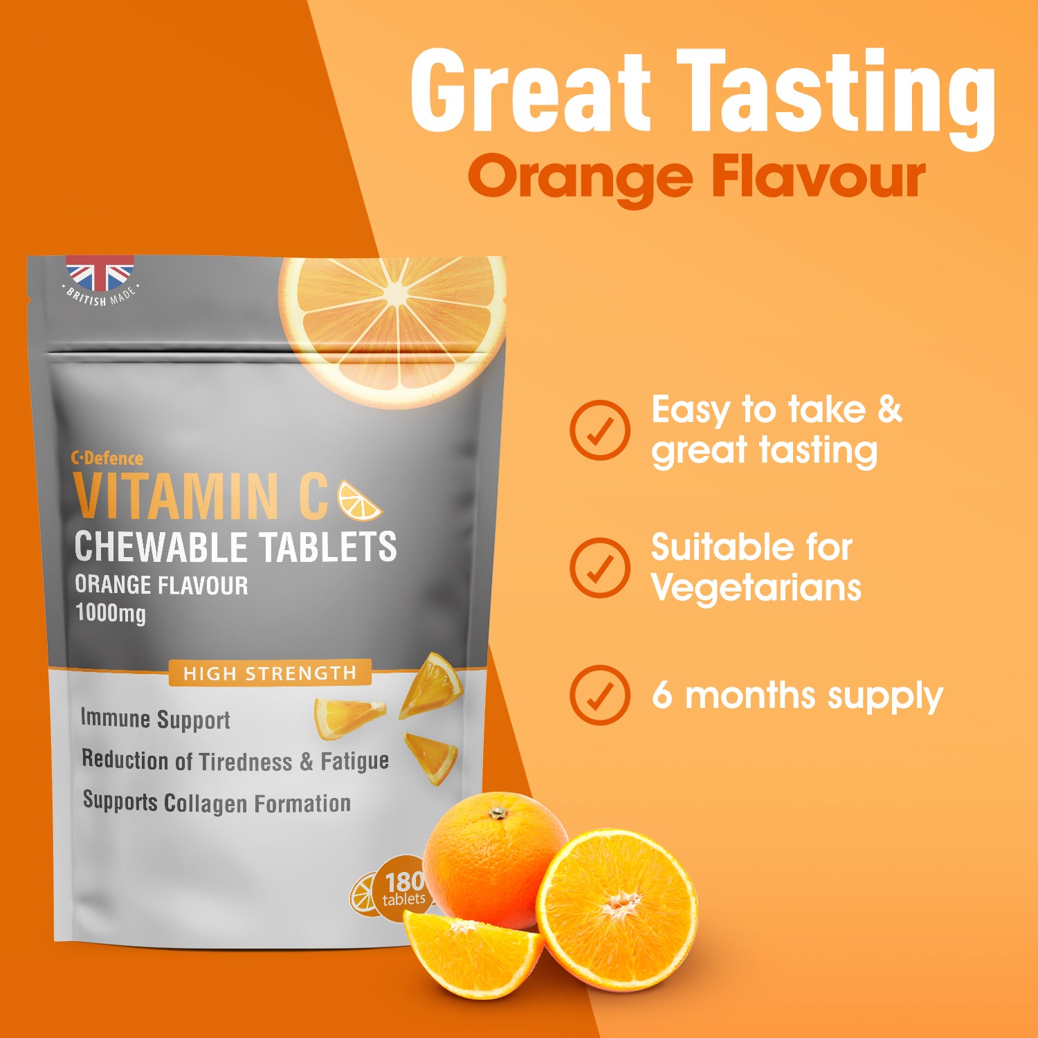 C-Defence Vitamin C Chewable 180 Orange Tablets 1000mg