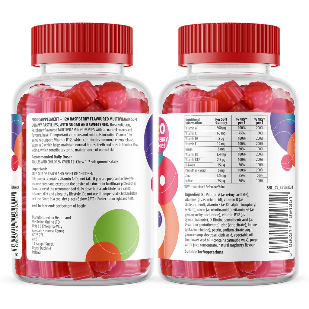 MultiZest Adults Multivitamin Gummies- Raspberry Flavour (120 Gummies)