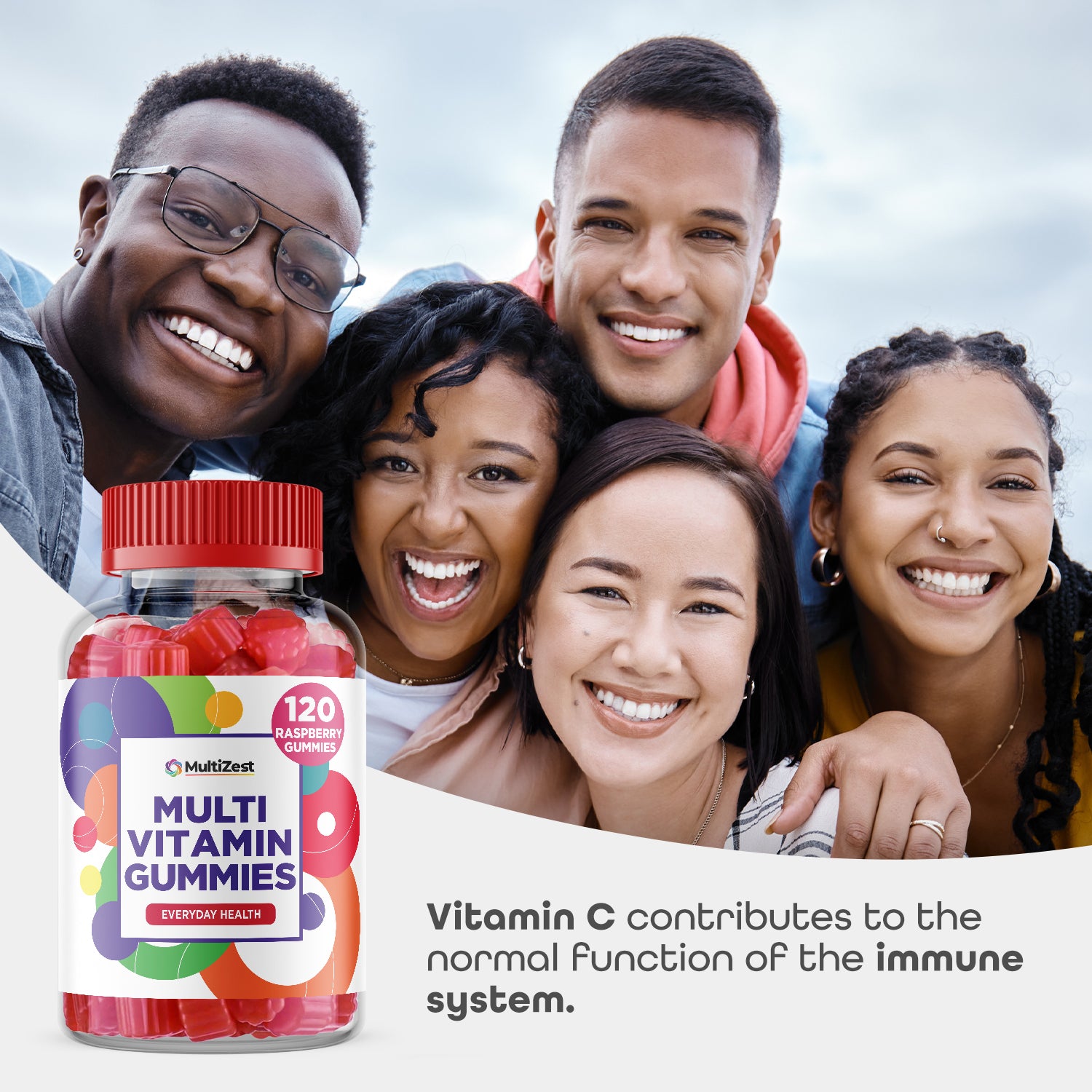 MultiZest Adults Multivitamin Gummies- Raspberry Flavour (120 Gummies)