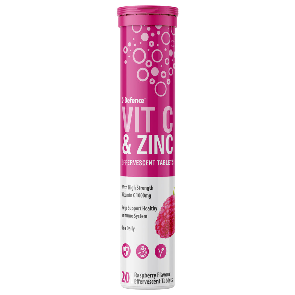 C- Defence Vitamin C 1000mg & Zinc 15mg Raspberry Flavour Effervescent 20 Tablets