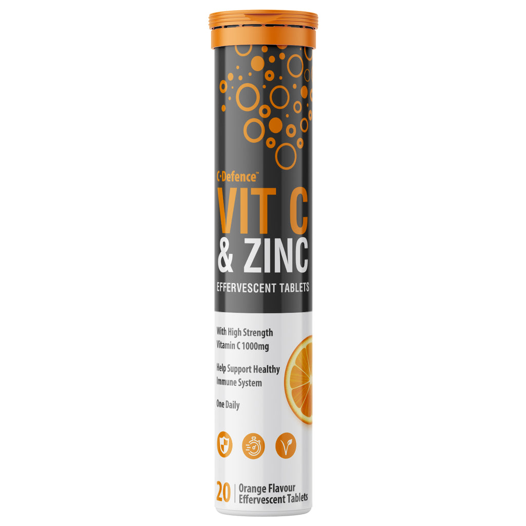 C-Defence Vitamin C 1000mg & Zinc 15mg Orange Effervescent Tablets – 20 Tablets