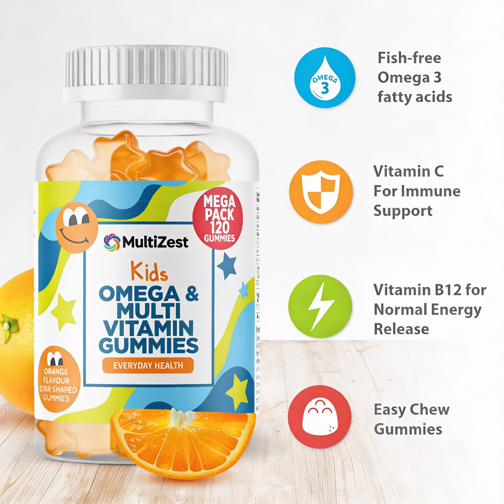 MultiZest Children Omega & Multivitamin Gummies – Orange Flavour (120 Gummies)